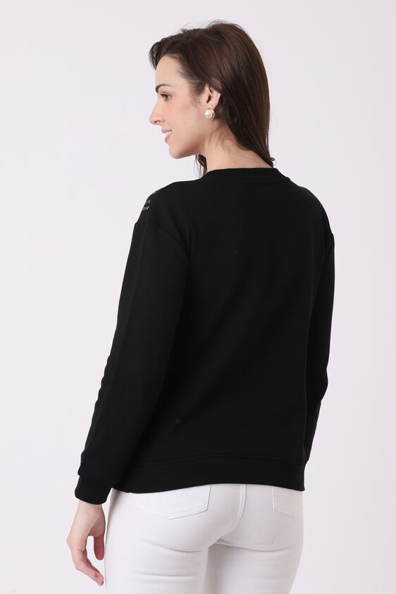 Black Solid Round Neck Top, Black, image 2